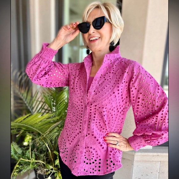 Chico's Tops - Chico's Vibrant Pink Eyelet Blouse